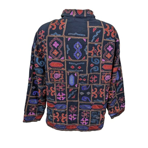 Chicos Design Vintage Patchwork Jacket 3 Womens US XL Black Embroidered Artsy - Picture 3 of 7